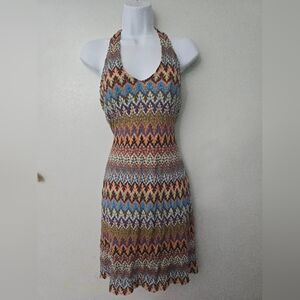 Wet Seal Womens Dress Size S? Crochet Fire Rainbow Halter Dress Y2K *Flaw*